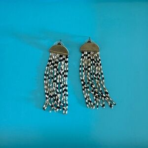 INK+ALLOY Black & Gold Beaded Fringe Earrings